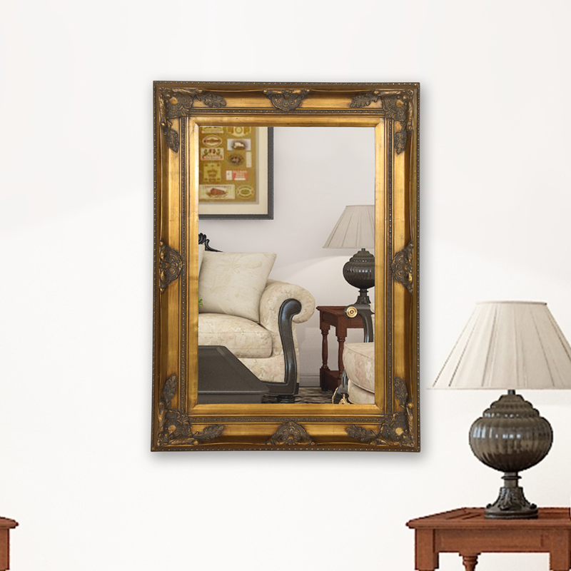 Wooden Frame Rectangle Foil Gold Mirror